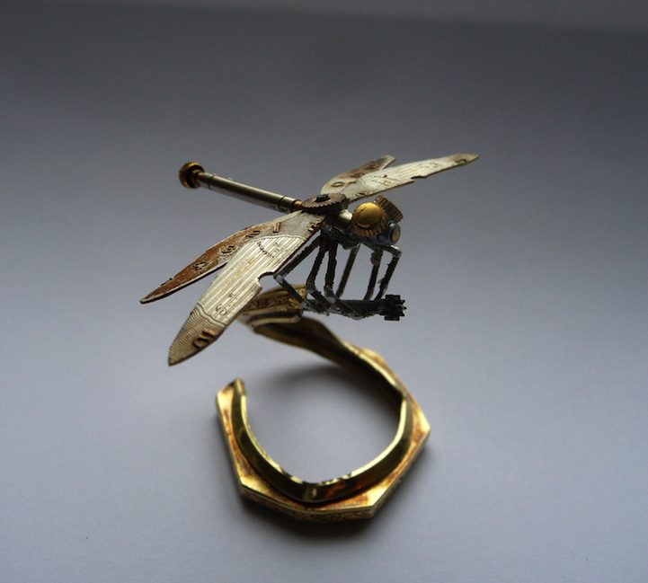 old broken watches turned into intricate mini steampunk sculptures of insects by justin gershenson gates 9