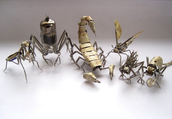 old broken watches turned into intricate mini steampunk sculptures of insects by justin gershenson gates 11