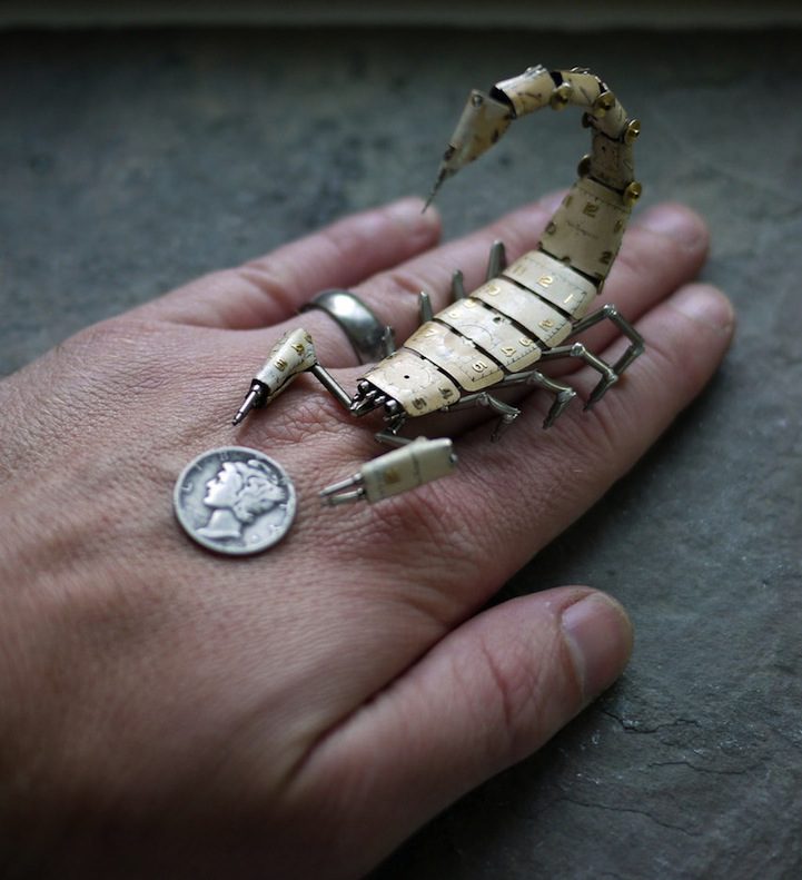 old broken watches turned into intricate mini steampunk sculptures of insects by justin gershenson gates 4