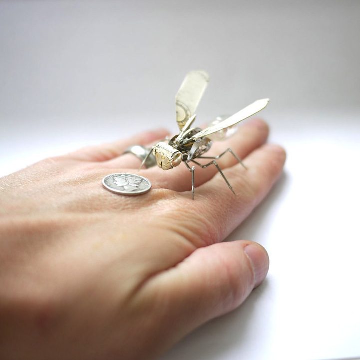 old broken watches turned into intricate mini steampunk sculptures of insects by justin gershenson gates 7