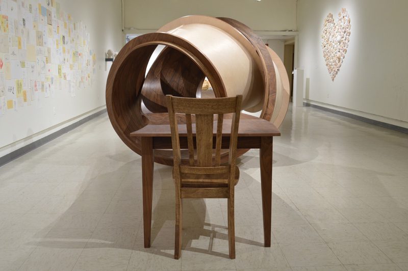 A tangled wooden table