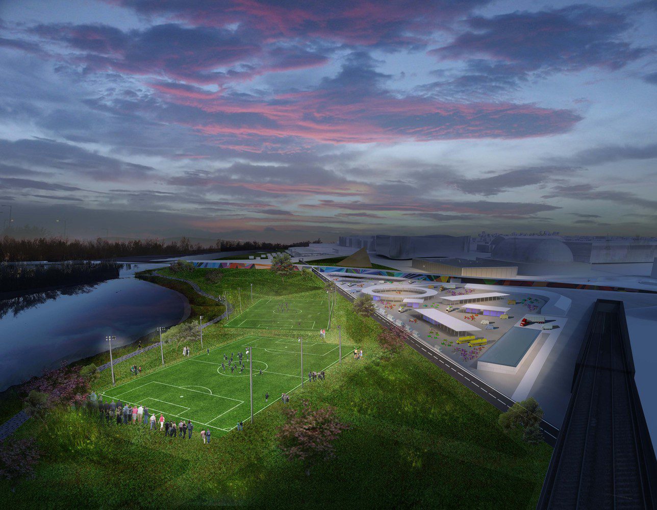 12 Stitch Design Concept Night View from the North Copyright OMA