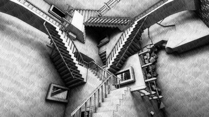 Fragments of Euclid: A Video Game Inspired by M. C. Escher’s Stairs Labyrinth