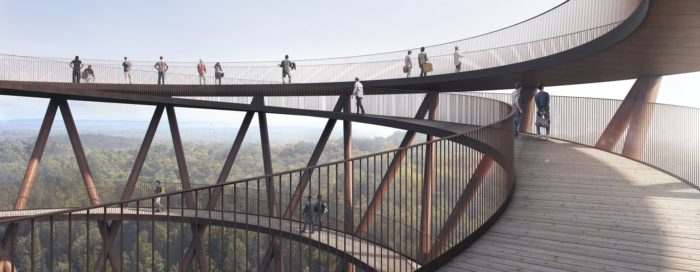 EFFEKT Designs Spiral Observation Tower and Treetop Walkway for Lush Danish Forest