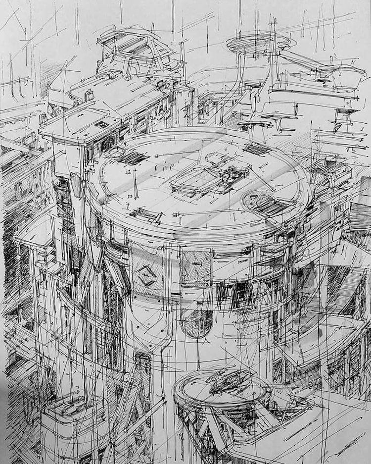 Arch2O 15 magnificent sci fi pen drawings imagine futuristic cities 10