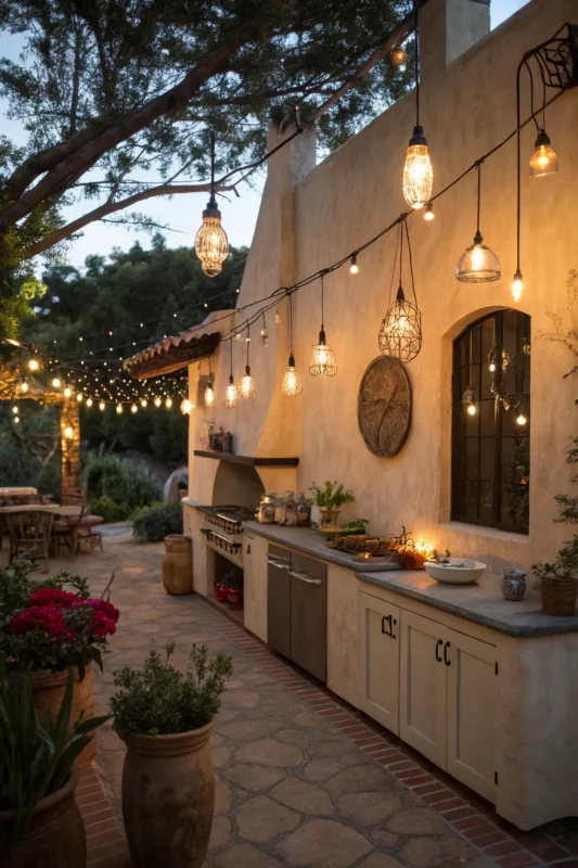 image11 stucco outdoor kitchens ideas eclectic lighting