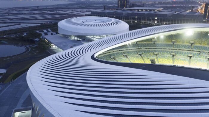 east aerial view of the stadium's roof. Image © Bowen Hou3