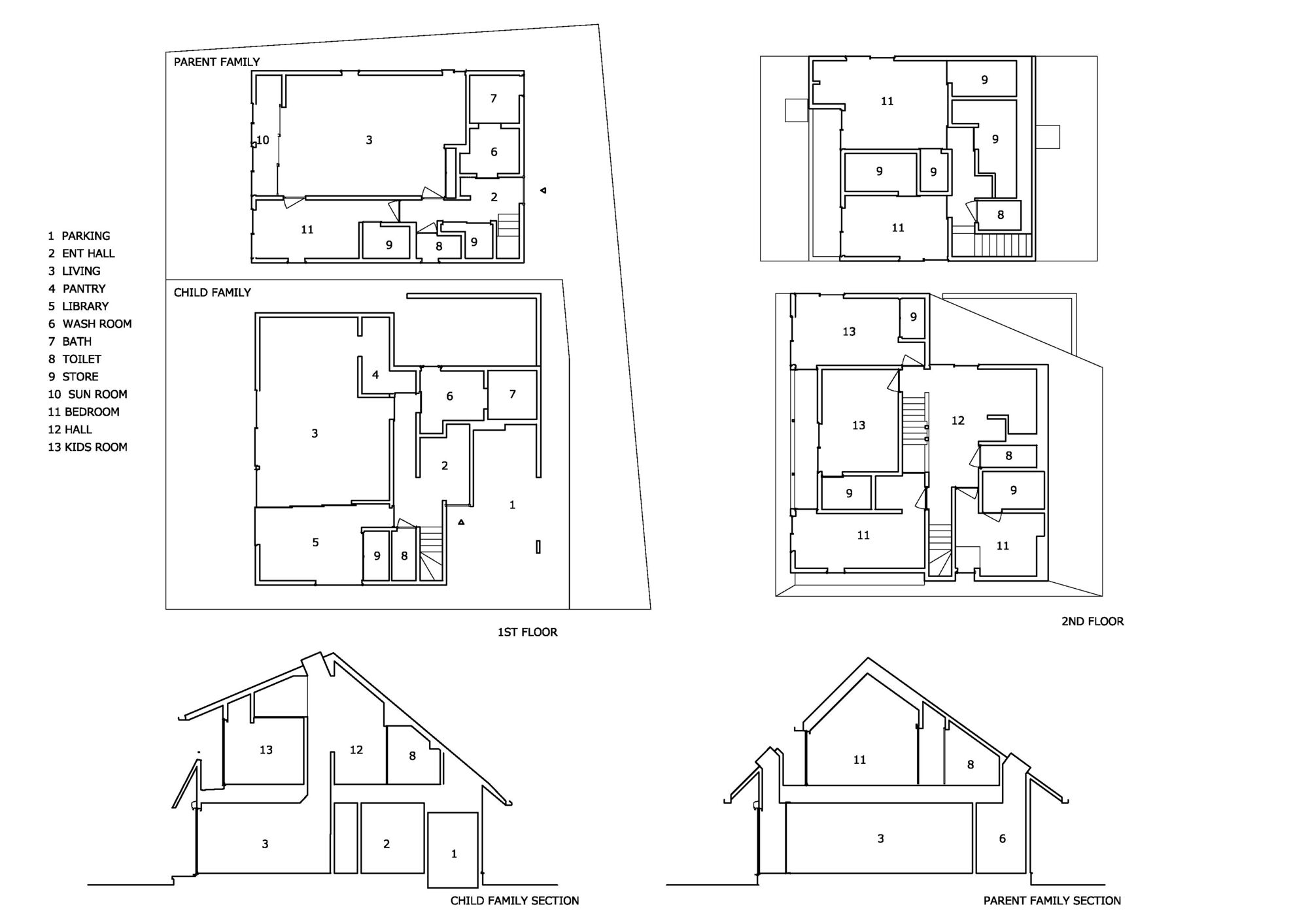 Two Large Roofs Leaning Together