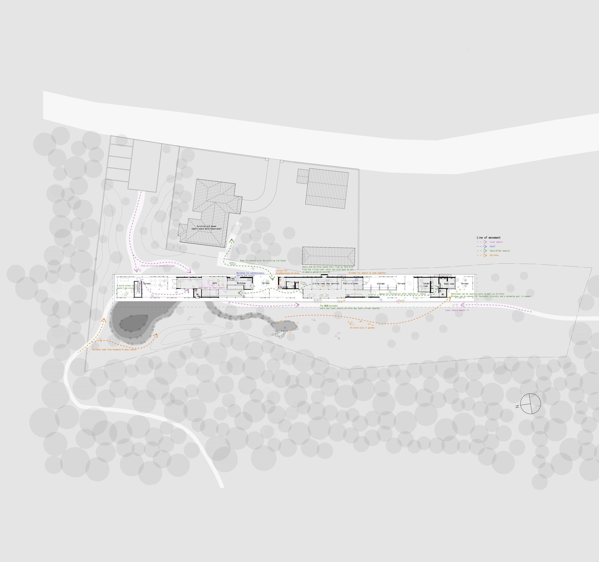 Long House with an Engawa Senior Daycare Center