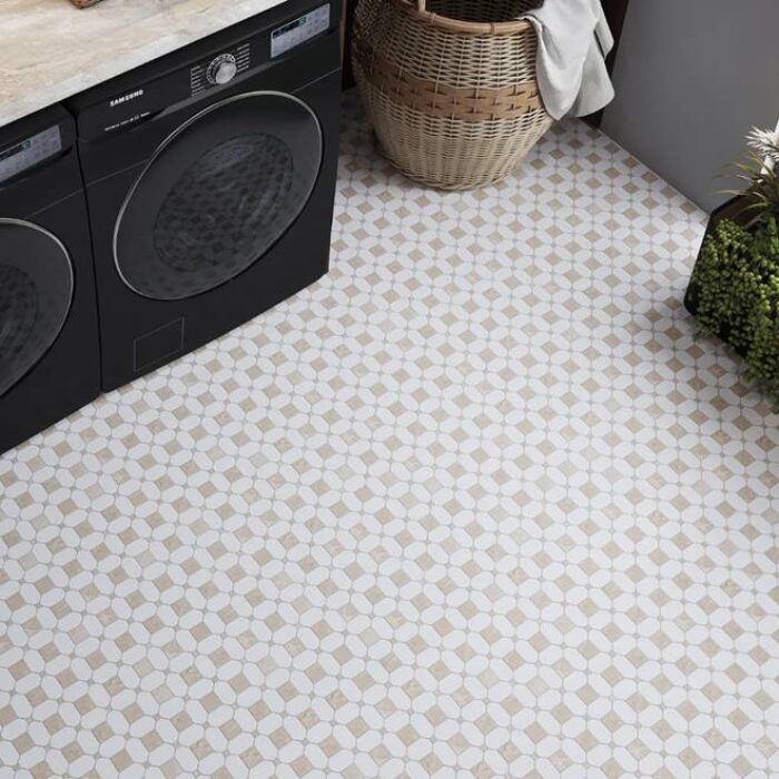 White Beige 12x12 Thassos Crema Marfil Marble Mosaic Tile