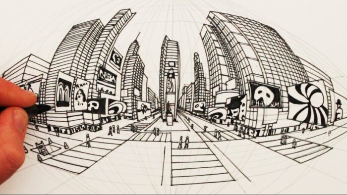Four- and five-point (curvilinear) perspective