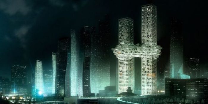 MVRDV's The Cloud, two Seoul towers joined by a pixelated volume of shared amenities