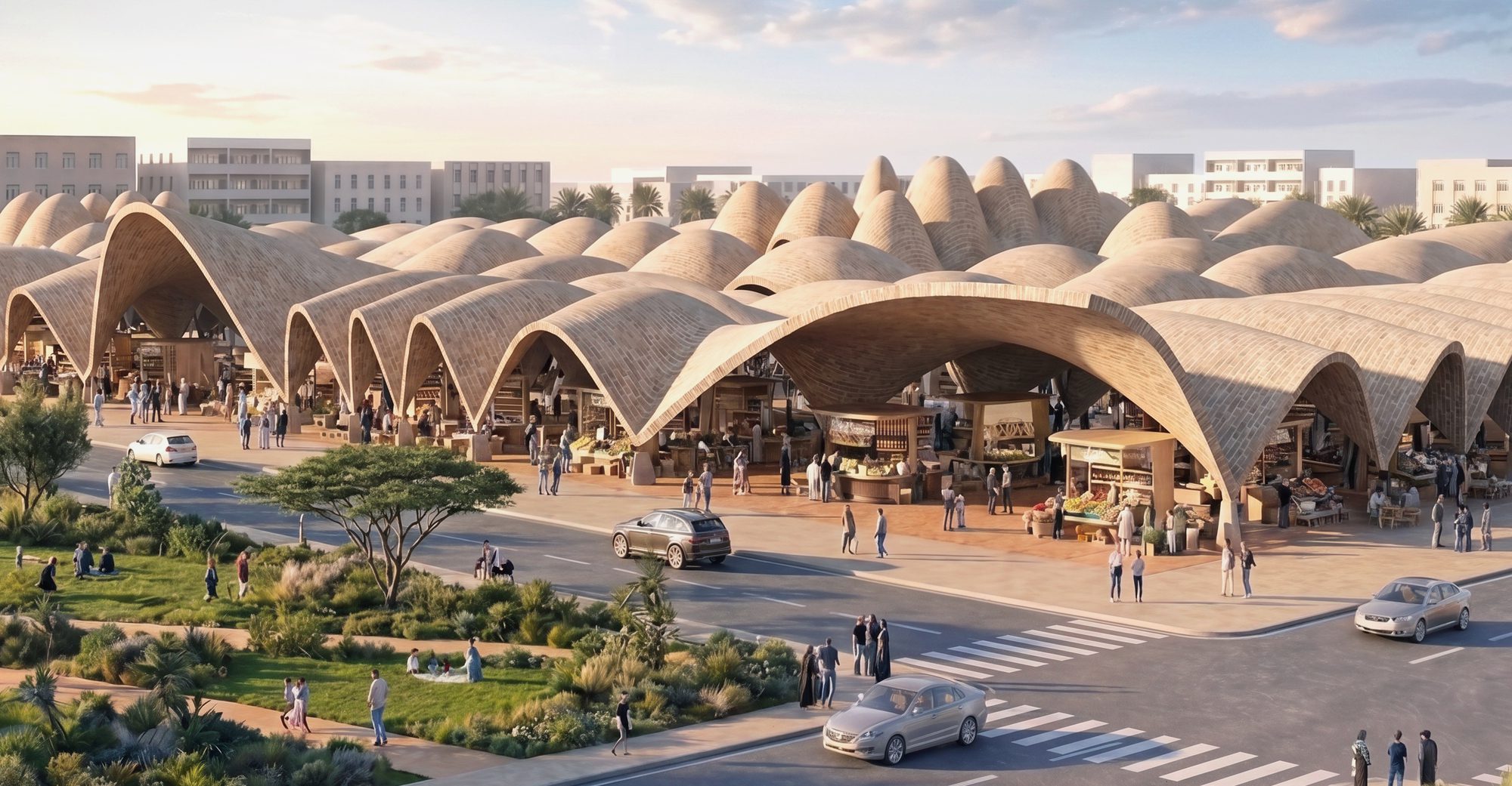 Corner entry to the Central Souk in the Benghazi 2050 plan