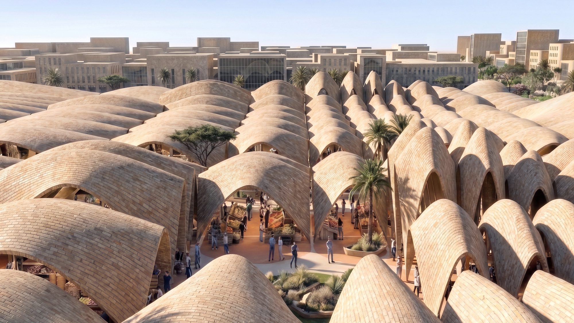 Rendered street view of Benghazi Old Town in the 2050 vision