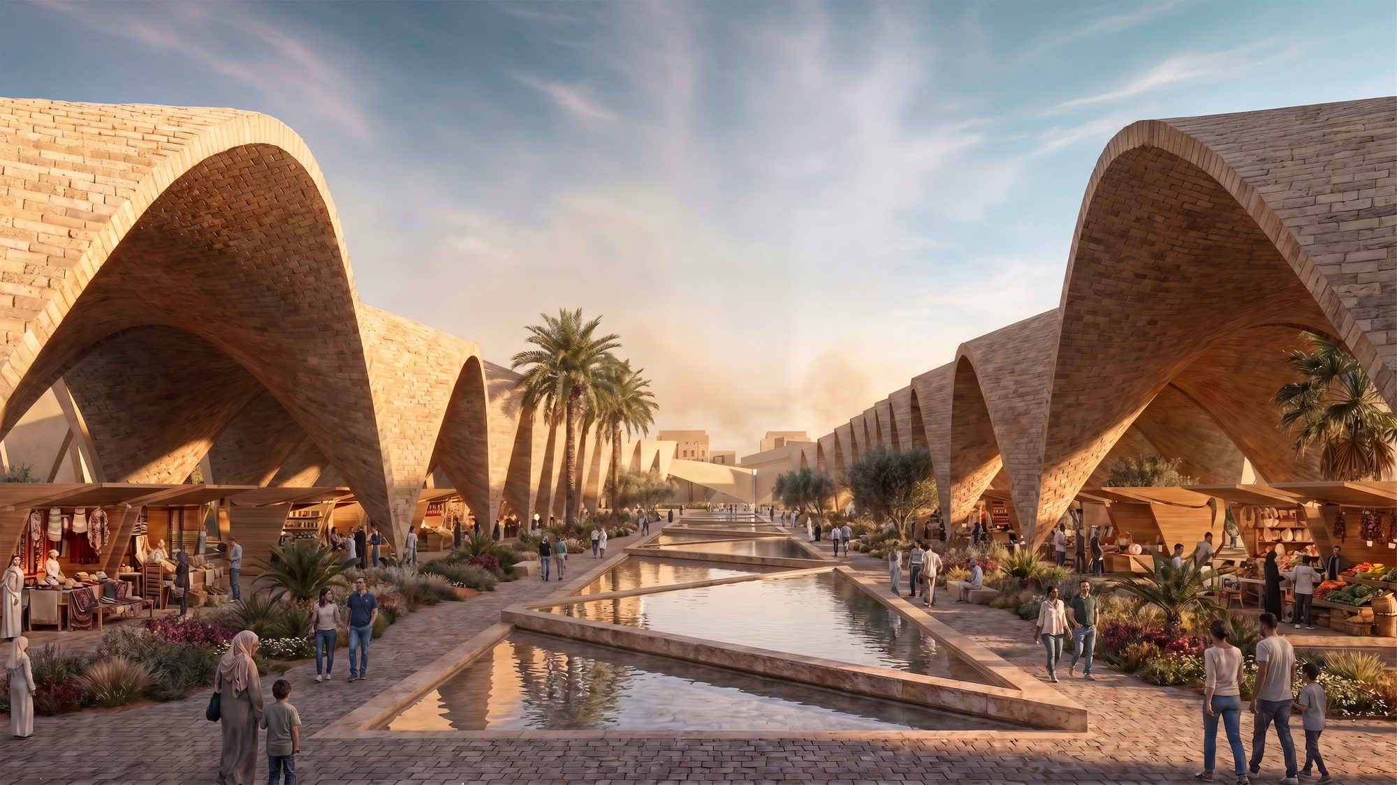 Benghazi Old Town rendering with waterfront and historic buildings