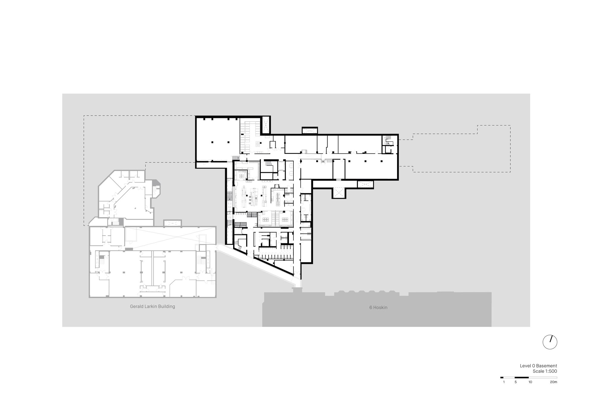 Courtyard path between the new building and historic Neo-Gothic facades