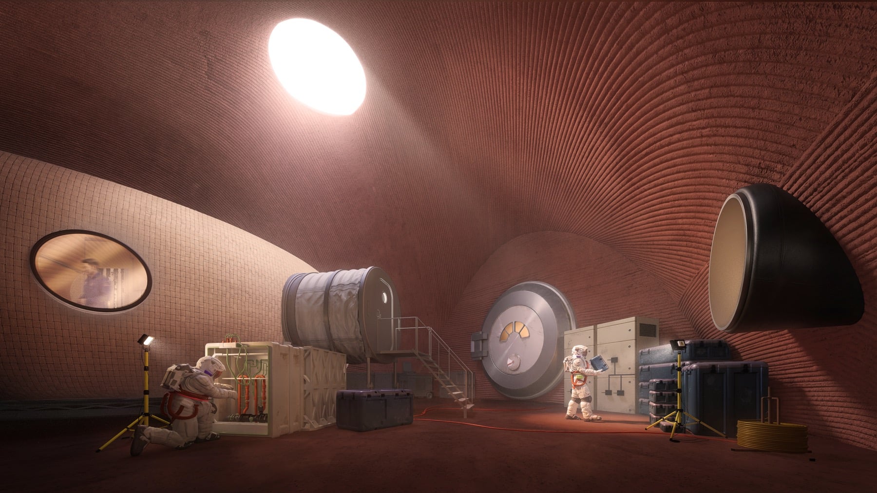 AENARA concept image of the autonomously constructed Mars habitat on the planet's surface