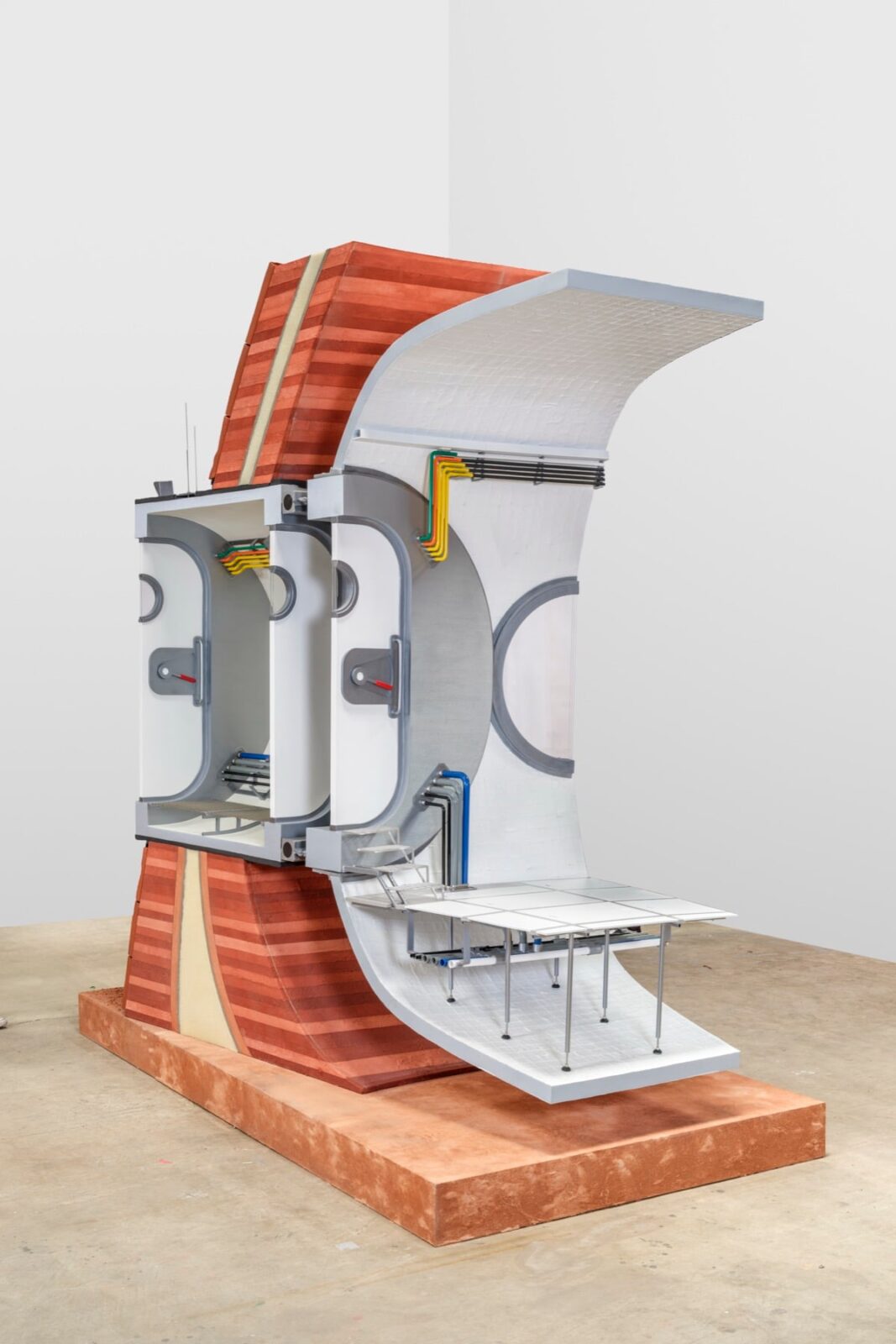 Close view of the layered habitat wall assembly built for the Task Eternal exhibition