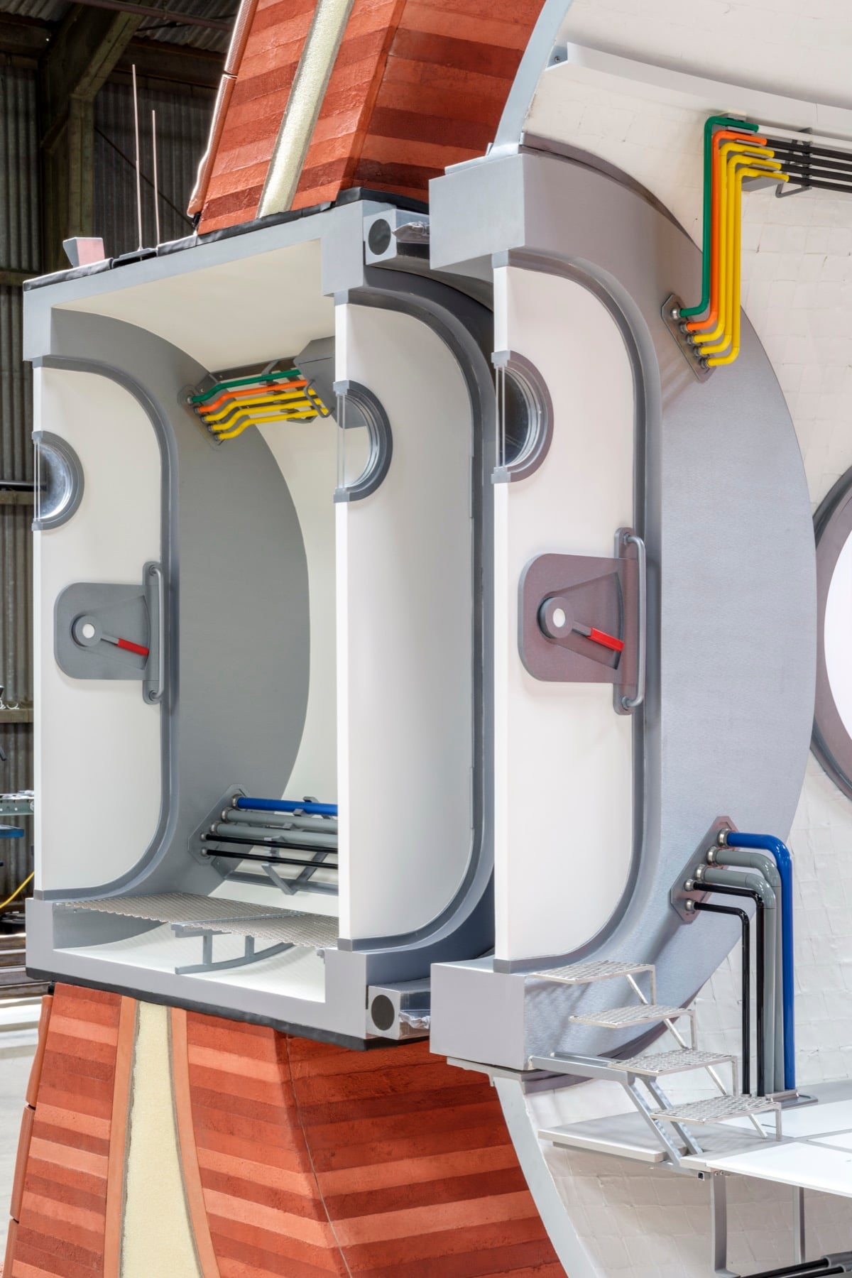 Installation detail of the Off-World Habitat Wall Section with steel, aluminum and Vectran components