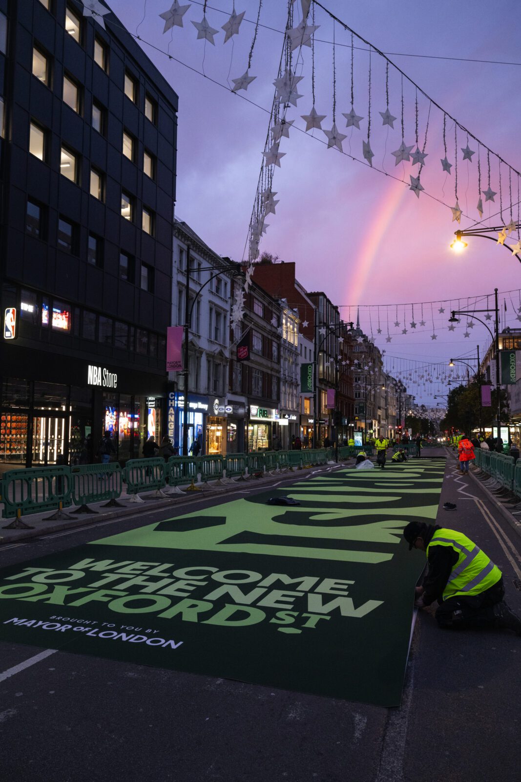 Timber and steel benches placed along the traffic-free Oxford Street transition phase