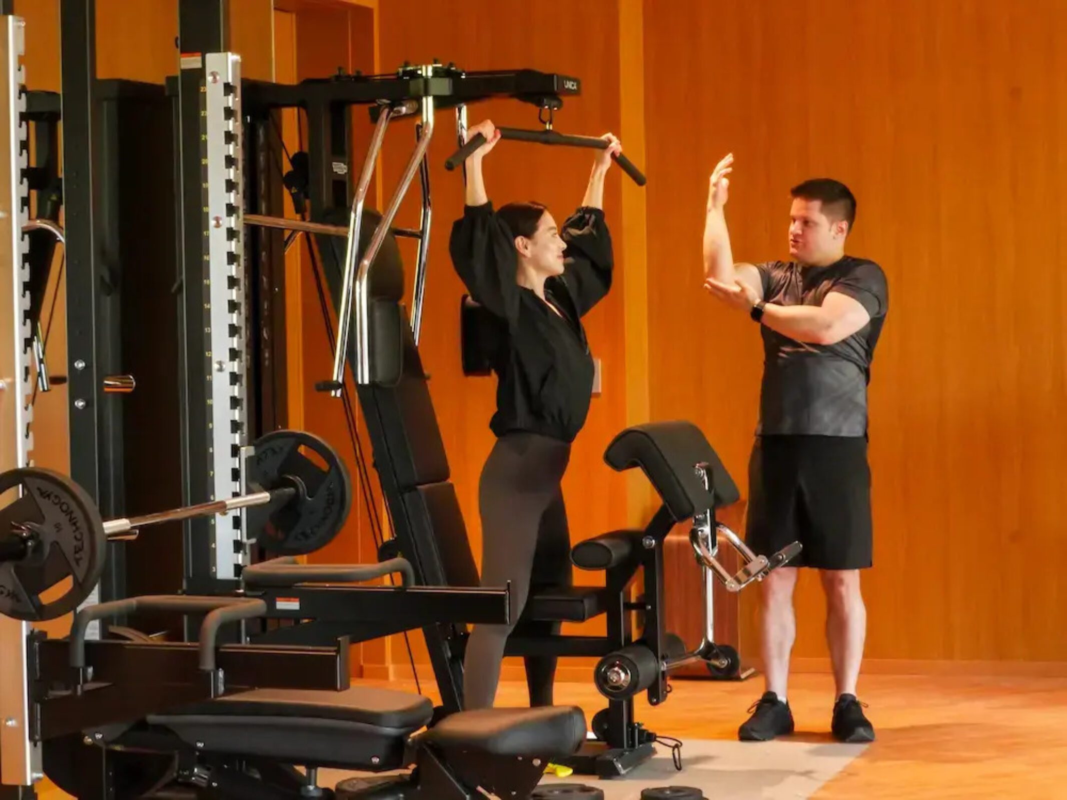 Gym at the Pasona Natureverse retreat fitted with Technogym equipment