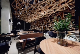 Wooden Triangles Dominate the Neutral Interior of Kido Sushi Bar by DA Architects
